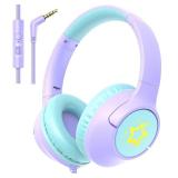 Kids Wired Headphones for School, 8594 dB Volume Limit, Wired Over Ear Headphones for Girls Kids with Microphone, Foldable Stereo Sound 3.5mm Wire Cord for Kindle Tablet Airplane Travel, Purple - Reta