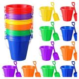Sratte 18 Sets 4.7\ Sand Buckets and Shovels Bulk Summer Beach Bucket Pack Plastic Beach Pails Sand Toys for Summer Pool Party Favors - Retail: $25in