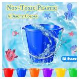 Sratte 18 Sets 4.7\ Sand Buckets and Shovels Bulk Summer Beach Bucket Pack Plastic Beach Pails Sand Toys for Summer Pool Party Favors - Retail: $25in