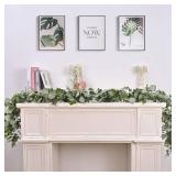 Dolicer 2 Packs 6FT Artificial Eucalyptus Garland, Faux Greenery Garland Hanging Fake Silver Dollar Eucalyptus Leaves Vines for Wedding Backdrop Arch Table Wall Party Home Decor - Retail: $17