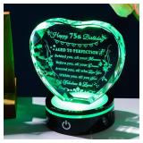 YWHL 75th Birthday Gifts for Women Men Born in 1948, Crystal Heart with Colorful Light Base Happy 75th Birthday Decorations, Gifts for 75 Year Old Women Men Mom Dad Grandma Wife Friends - Retail: $38
