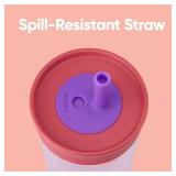 Owala Kids BPA-Free Plastic Tumbler with Spill Resistant Flexible Straw, Easy to Clean, Kids Water Bottle, Great for Travel, Dishwasher Safe, 15 Oz, Pink and Purple (Lilac Rocket) - Retail: $13