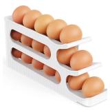 Egg Holder for Fridge, 3 Tiers Auto Rolling Egg Storage Organizer for Refrigerator, Slim Space Saving Container, Dispenser - Egg Roller for Eggs 18 Count - Retail: $13