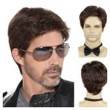 Menfts Brown Wigs, Short Men Wig Heat Resistant Synthetic Layered Natural Hair Cosplay Costume Halloween Wigs for Men Male Guy - Retail: $18