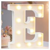Pooqla LED Marquee Letter Lights Sign, Light Up Alphabet Letter for Home Party Wedding Decoration E - Retail: $9