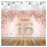 KatchOn, XtraLarge Sweet 16 Banner Rose Gold - 72x44 Inch | Sweet 16 Party Decorations | Sweet 16 Backdrop for 16th Birthday Decorations for Girls | Sweet 16 Birthday Decorations - Retail: $12