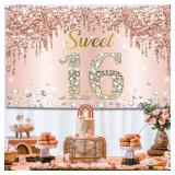 KatchOn, XtraLarge Sweet 16 Banner Rose Gold - 72x44 Inch | Sweet 16 Party Decorations | Sweet 16 Backdrop for 16th Birthday Decorations for Girls | Sweet 16 Birthday Decorations - Retail: $12