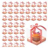 Thenshop 50 Pcs Clear Cupcake Boxes Individual 3.5 Inch Plastic Single Cupcake Containers Boxes with Inserts and Ribbon Individual Cake Storage Holders for Cake Kitchen(Rose Gold) - Retail: $27