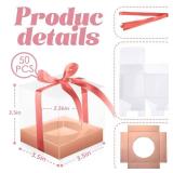 Thenshop 50 Pcs Clear Cupcake Boxes Individual 3.5 Inch Plastic Single Cupcake Containers Boxes with Inserts and Ribbon Individual Cake Storage Holders for Cake Kitchen(Rose Gold) - Retail: $27