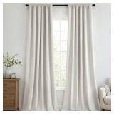 MIULEE 100percent Blackout Curtains 96 Inch Long 2 Panels Set for Bedroom, Thick Faux Linen Black Out Curtain Room Darkening Back Tab Pleat Window Textured Drapes with Hooks for Living Room, Light Bei