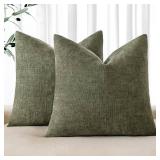 MIULEE Pack of 2 Decorative Throw Pillow Covers Soft Chenille Christmas Throw Pillows Solid Textured Cushion Covers for Spring Couch Sofa Bedroom Living Room 20x20 Inch, Olive Green - Retail: $21