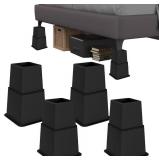 Demiwise Bed Risers 8 inch Heavy Duty - Set of 4 Adjustable Furniture Riser, Elevation Heights of 3, 5 and 8 Inches, Supports Up to 1,300 lbs for Bed, Couch, Table and Chair(Black) DAMAGED  - Retail: 