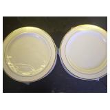 bUCLA 100Pieces Gold Plastic Plates - 6.25inch White with Gold Rim Disposable SaladDessertAppetizerSmall Cake Plates Premium Hard - Ideal for Wedding, Party and Thanksgiving - Retail: $28