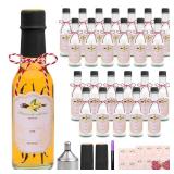 Encheng 5oz Clear Woozy Bottles with Shrink Capsules,Small Wine Bottles With Shirnk Bands Glass Hot Sauce Bottles,Empty Small BeverageCanning Bottles With Black Caps Set of 25 - Retail: $26