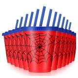 12 Pcs 16 oz Spider Cups Bulk, Spider Birthday Party Favors Cups with Lids and Straws, Plastic Cup for Birthday Party Decorations Celebration Birthdayy Partty Favor Supplies for Son Daughter Friends