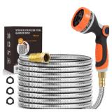 SPRIKIR Metal Garden Hose 25ft Copper Bullet, Heavy Duty Stainless Steel Water Hose with 10 Function Sprayer Nozzle, Leaf-Proof Kink Free Lightweight for Outdoor,Yard,Lawn,Patio, Car - Retail: $21