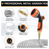 SPRIKIR Metal Garden Hose 25ft Copper Bullet, Heavy Duty Stainless Steel Water Hose with 10 Function Sprayer Nozzle, Leaf-Proof Kink Free Lightweight for Outdoor,Yard,Lawn,Patio, Car - Retail: $21
