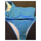 YIMISAN Womens Bikini Sets One Shoulder Top with Low Waisted Tankini Two Piece Bathing Suit Blue Large - Retail: $29