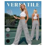 Neer 3 Pack Womenfts Cargo Sweatpants Wide Leg Baggy Elastic Drawstring Pants Casual Cotton Athletic Joggers with 4 Pockets(Black, Dark Gray, Light Gray,Medium) - Retail: $54
