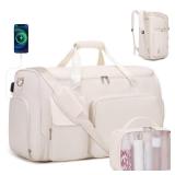ACESAK Garment Bags for Travel, 2 in 1 Convertible Carry On Duffle Bag Suit Bags Foldable Backpacks with Shoe Compartment and Toiletry Bag, Hanging Bags for Clothes Dress Suit for Men Women Gift (Beig