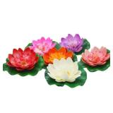 Happy Trees 12 Pcs Artificial Floating Foam Lotus Flower with Water Lily Pad, Lifelike Ornanment Home Garden Pond Decor Indian Decorations Return Gifts - Retail: $14