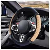 ZIMISI Bling Soft Leather Steering Wheel Cover, 15\ Anti-Slip Sparkly Crystal Auto Elastic Steering Wheel Protector for Women Girl, Colorful Diamond Car Interior Accessory for Most Cars (Beige) - Reta