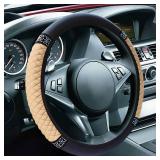 ZIMISI Bling Soft Leather Steering Wheel Cover, 15\ Anti-Slip Sparkly Crystal Auto Elastic Steering Wheel Protector for Women Girl, Colorful Diamond Car Interior Accessory for Most Cars (Beige) - Reta