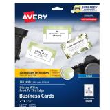 Avery Glossy Business Cards with Sure Feed Technology, 2\ x 3.5\in, Glossy White, 160 Total, Clean Edge, Print-to-the-Edge, Inkjet Printable Cards (8801) - Retail: $24in