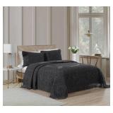 Beatrice Home Fashions Medallion Chenille Bedspread, King Sham, Charcoal - Retail: $18