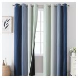 Estelar Textiler Navy Blue and Sage Green Ombre Blackout Curtains 84 Inch Length 2 Panels Set,Thermal Insulated Gradient Drapes for Bedroom,Full Room Darkening Grommet Curtains for Living Room,52Wx84L