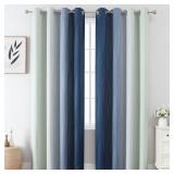 Estelar Textiler Navy Blue and Sage Green Ombre Blackout Curtains 84 Inch Length 2 Panels Set,Thermal Insulated Gradient Drapes for Bedroom,Full Room Darkening Grommet Curtains for Living Room,52Wx84L