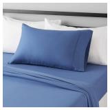 Amazon Basics Lightweight Super Soft Easy Care Wrinkle Free Microfiber 2 Piece Bed Sheet Set, Twin, Dutch Blue, Solid, Kids, Men and Women Bedding JUST SHEETS - Retail: $15