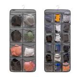 ANZORG Dual-Sided Hanging Closet Organizer for Socks Underwear Bra Kids Storage Organizer for Baby Clothes Toddler Shoes with 26 Pockets (Grey-Clear Pockets) - Retail: $15