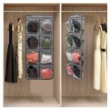 ANZORG Dual-Sided Hanging Closet Organizer for Socks Underwear Bra Kids Storage Organizer for Baby Clothes Toddler Shoes with 26 Pockets (Grey-Clear Pockets) - Retail: $15