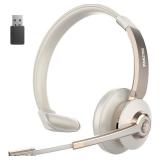 Wireless Headset, Bluetooth Headphones with Microphone Noise Canceling and USB Dongle, Singler-Ear Bluetooth Headset with Mic Mute for Cell Phone Computer Work Office Meetings Trucker Teams Skype Call