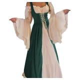 Abaowedding Womensfts Medieval Renaissance Costume Cosplay Chemise and Over Dress Dark Green LargeX-Large - Retail: $37