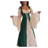 Abaowedding Womensfts Medieval Renaissance Costume Cosplay Chemise and Over Dress Dark Green LargeX-Large - Retail: $37