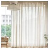 MAIHER 84 Wide Pinch Pleated Curtains 96 Inches Long for Sliding Glass Door, Linen Blend Texture Pinch Pleat Semi Sheer Drapes with Hooks for Living Room, Light Filtering 1 Panel - Retail: $72