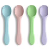 Vicloon Silicone Baby Feeding Spoons, 4 PCS First Stage Feeding Spoons for Infants, Baby Led Weaning Feeding Supplies Training Spoon, Toddler Utensils, Ultra-Durable and Chewproof, Dishwasher Safe - R