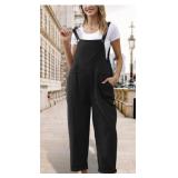 Medium Black Overalls With Pockets and Button Suspenders -