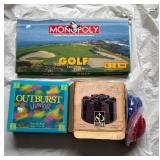 Board Game Collection - Golf Monopoly, Outburst Jr, and Hoyle Poker Set - Retail: $45