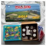 Board Game Collection - Golf Monopoly, Outburst Jr, and Hoyle Poker Set - Retail: $45