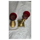 Brass Candlesticks with Ruby Glass Votive Holders - Retail: $45