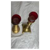 Brass Candlesticks with Ruby Glass Votive Holders - Retail: $45