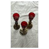 Ruby Red Glass Candlesticks with Brass Bases - Retail: $45