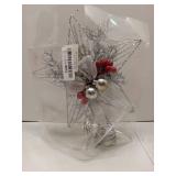 (UNUSED) Silver Star Christmas Tree Topper with Red Berries