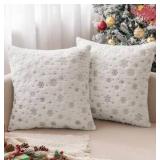(UNUSED) MIULEE Set of 2 Christmas Decorative Throw Pillow Covers Soft Faux Fur Winter Pillow Covers with Silver Snowflake Glitter Holiday Festival Pillowcases for Couch Sofa Bed, 18Ã18inch, Ivory 