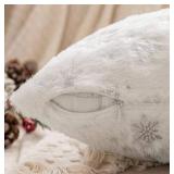 (UNUSED) MIULEE Set of 2 Christmas Decorative Throw Pillow Covers Soft Faux Fur Winter Pillow Covers with Silver Snowflake Glitter Holiday Festival Pillowcases for Couch Sofa Bed, 18Ã18inch, Ivory 
