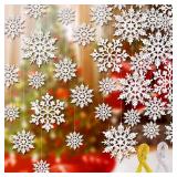 (UNUSED) 46Pcs Plastic Snowflake Ornament Christmas Glitter Snowflake Hanging Christmas Tree Decorations with Silver Rope for Winter Decorations Tree Window Door Accessories (White)