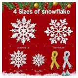 (UNUSED) 46Pcs Plastic Snowflake Ornament Christmas Glitter Snowflake Hanging Christmas Tree Decorations with Silver Rope for Winter Decorations Tree Window Door Accessories (White)
